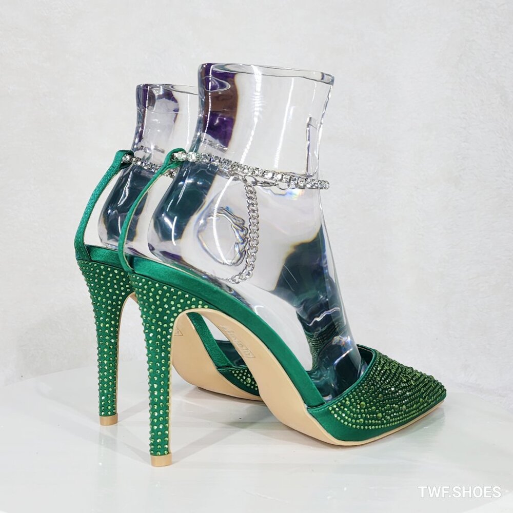 Simply Sexy Slip on Ankle Bracelet Green Rhinestone Pointy Toe High Heels - Picture 5 of 11